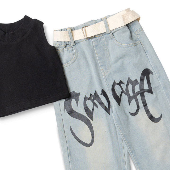 CROP TOP JEANS SET